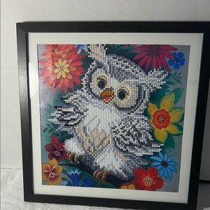 Colorful Owl Diamond Painting in Black Frame 121/2 x 12